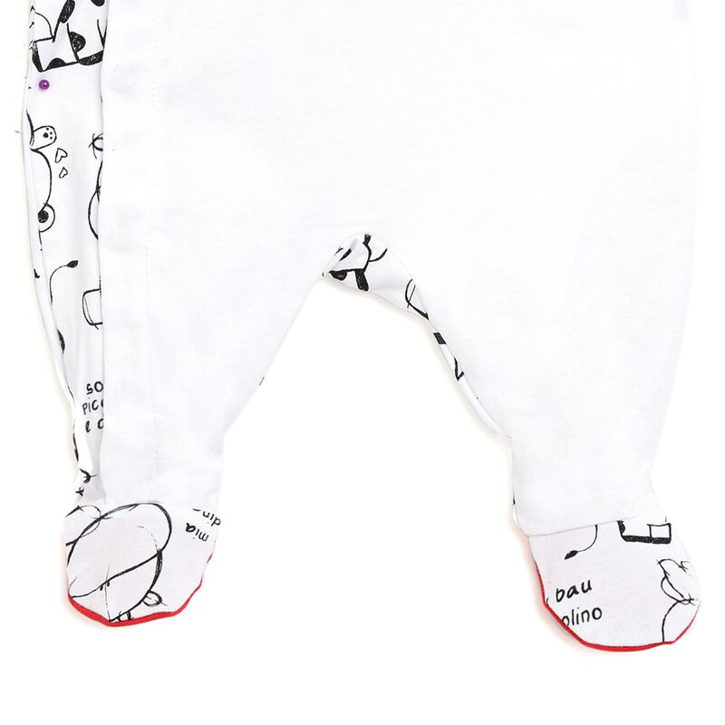 Infant White Printed Front Opening Babysuit image number 3